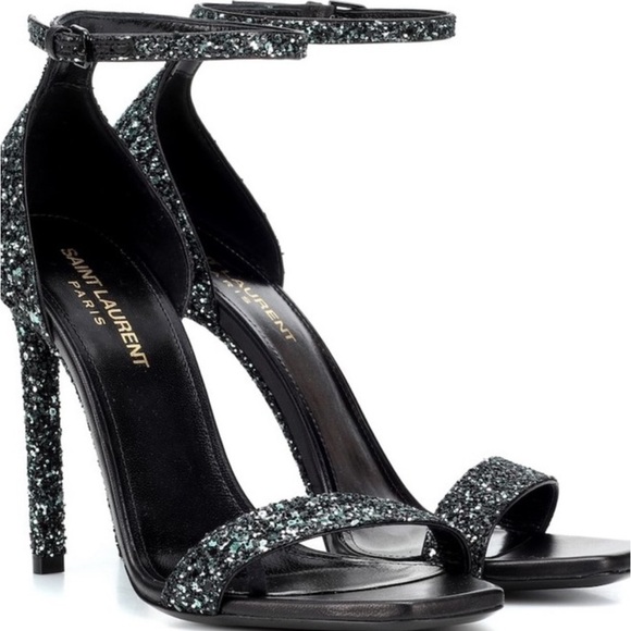 SAINT LAURENT Glitter Amber 105 Ankle Strap Sandals - Picture 1 of 11